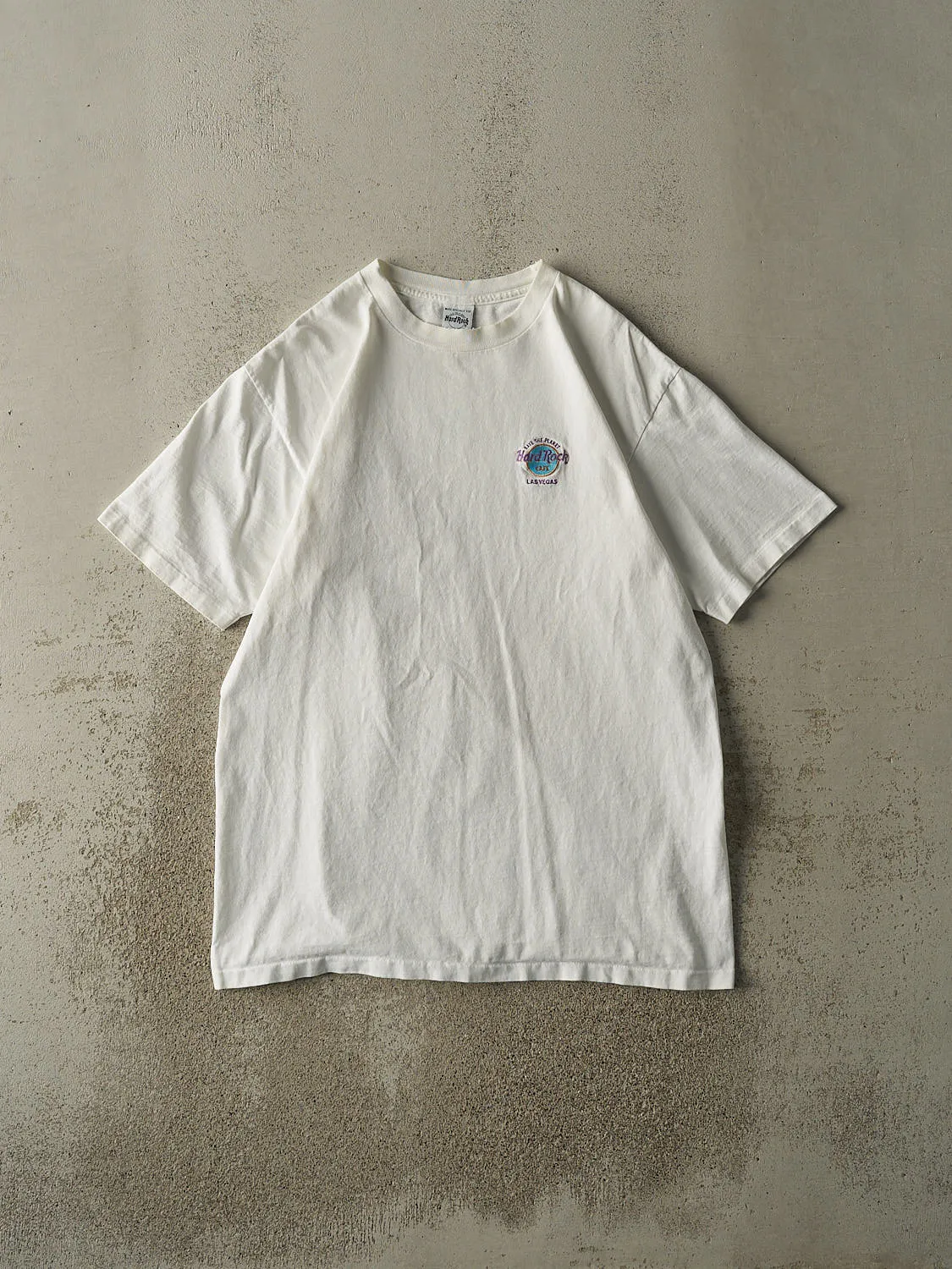 Vintage 90s White Hard Rock Cafe Las Vegas Embroidered Single Stitch Tee (L/XL) sold by Rebalance Vintage