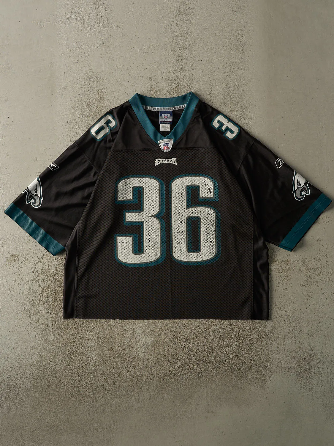 Vintage Y2K Black Philadelphia Eagles #36 Demarco Cropped Jersey (L/XL) sold by Rebalance Vintage