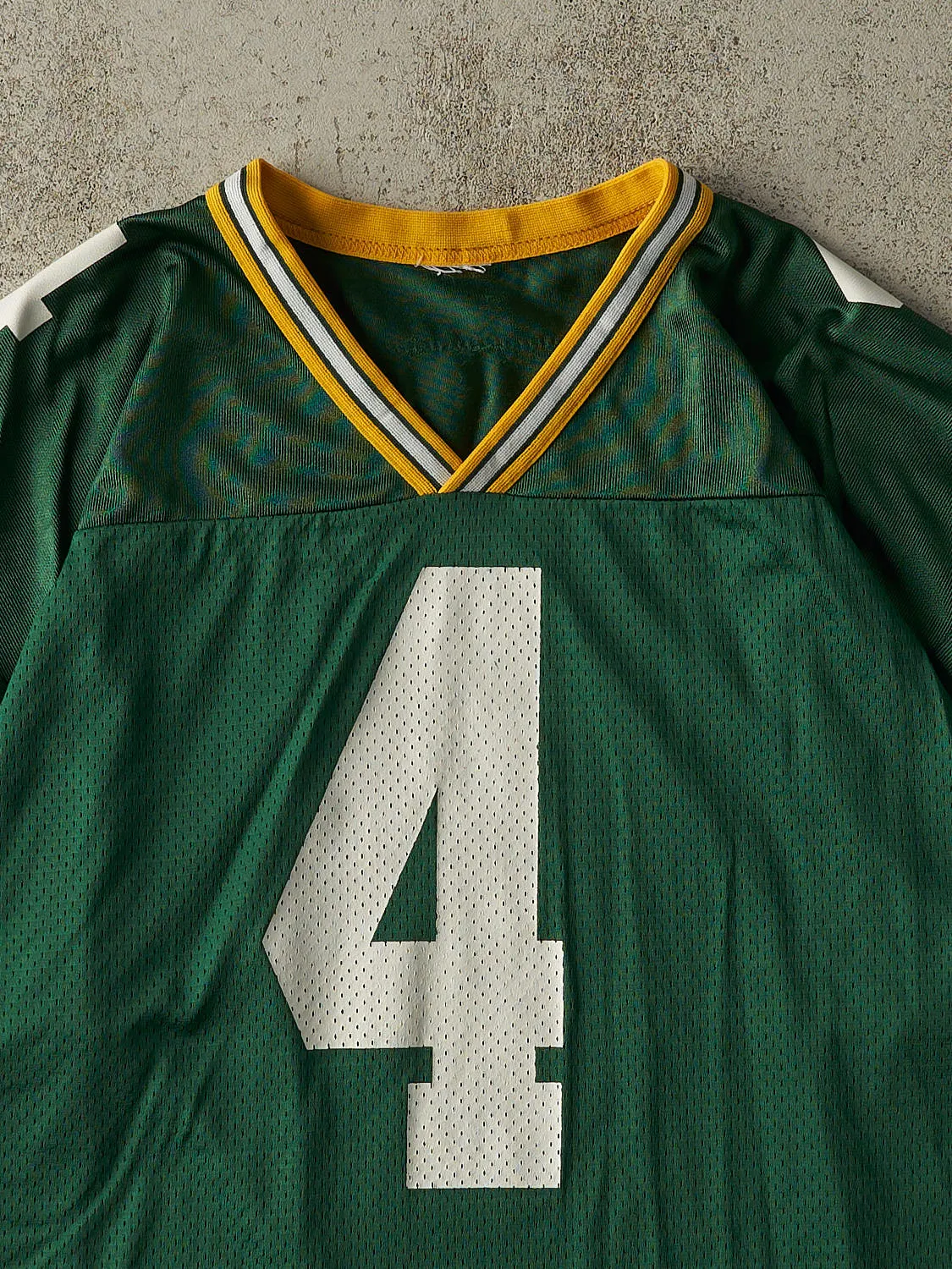 Vintage 90s Green Green Bay Packers Brett Favre #4 Cropped Boxy Jersey (L) sold by Rebalance Vintage product image thumbnail 3