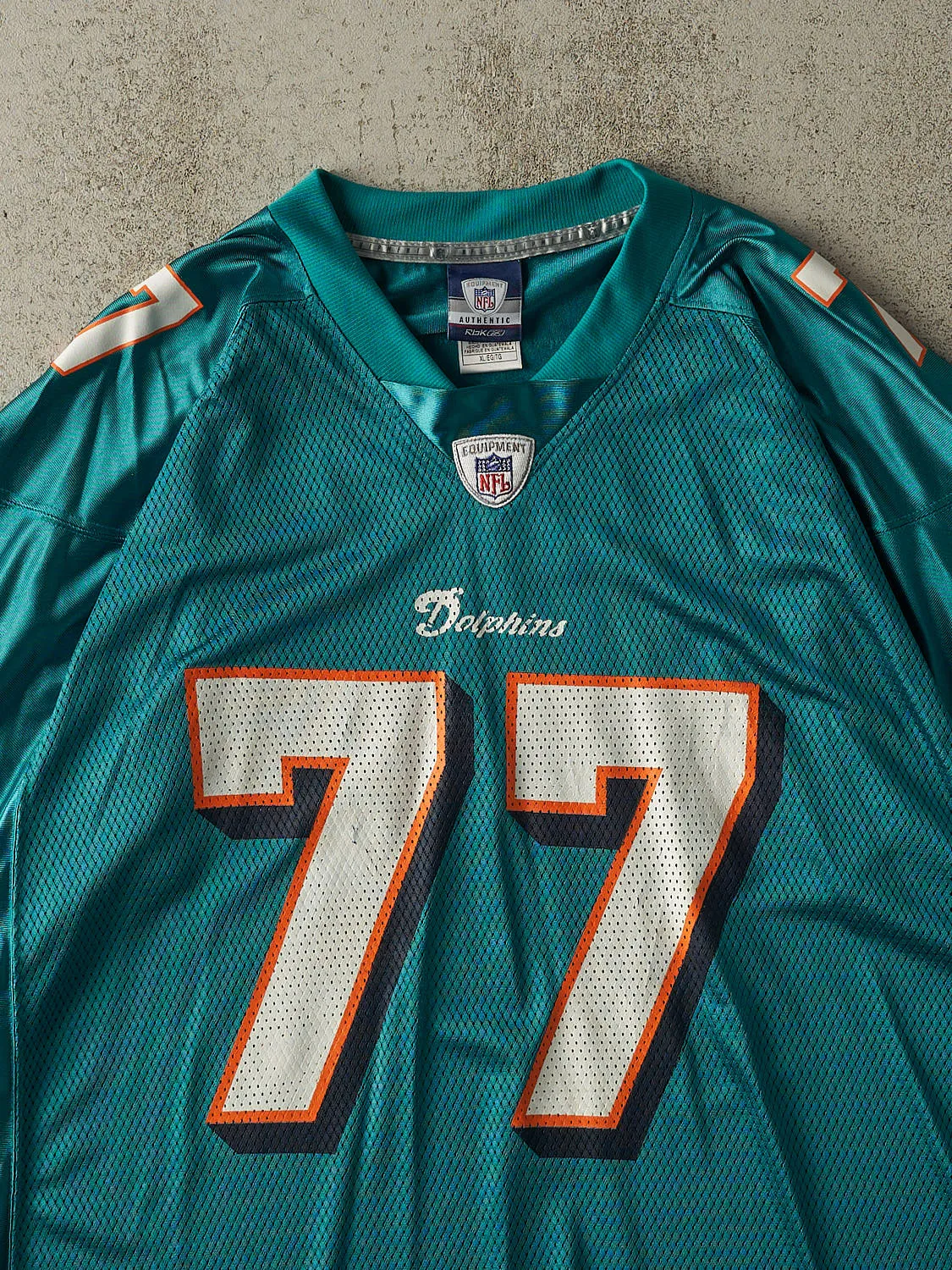 Vintage Y2K Teal Miami Dolphins Jake Long #77 Cropped Jersey (XL) sold by Rebalance Vintage product image thumbnail 3