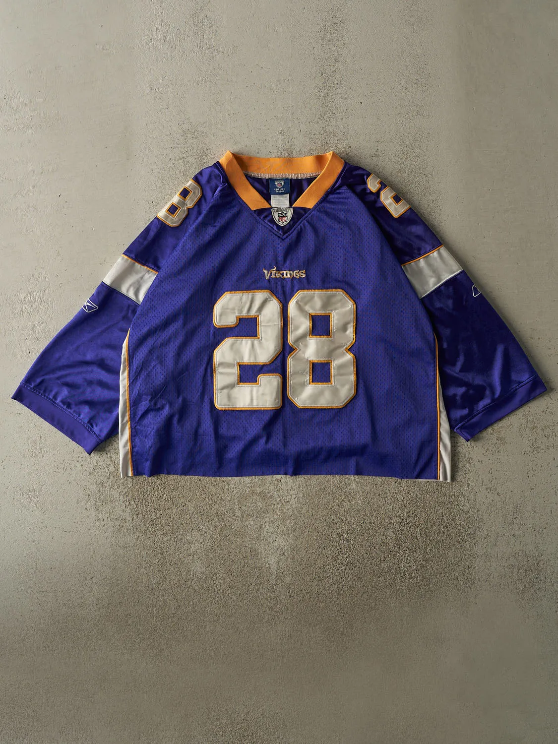Vintage Y2K Purple Minnesota Vikings Adrian Peterson #28 Cropped Boxy Jersey (XL/XXL) sold by Rebalance Vintage