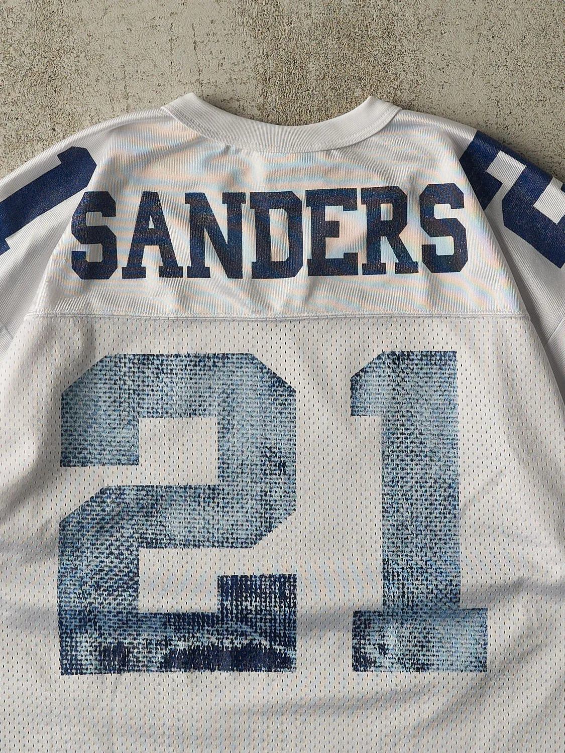 Vintage 90s White Dallas Cowboys Deon Sanders #21 Cropped Boxy Jersey (M/L) sold by Rebalance Vintage product image thumbnail 4