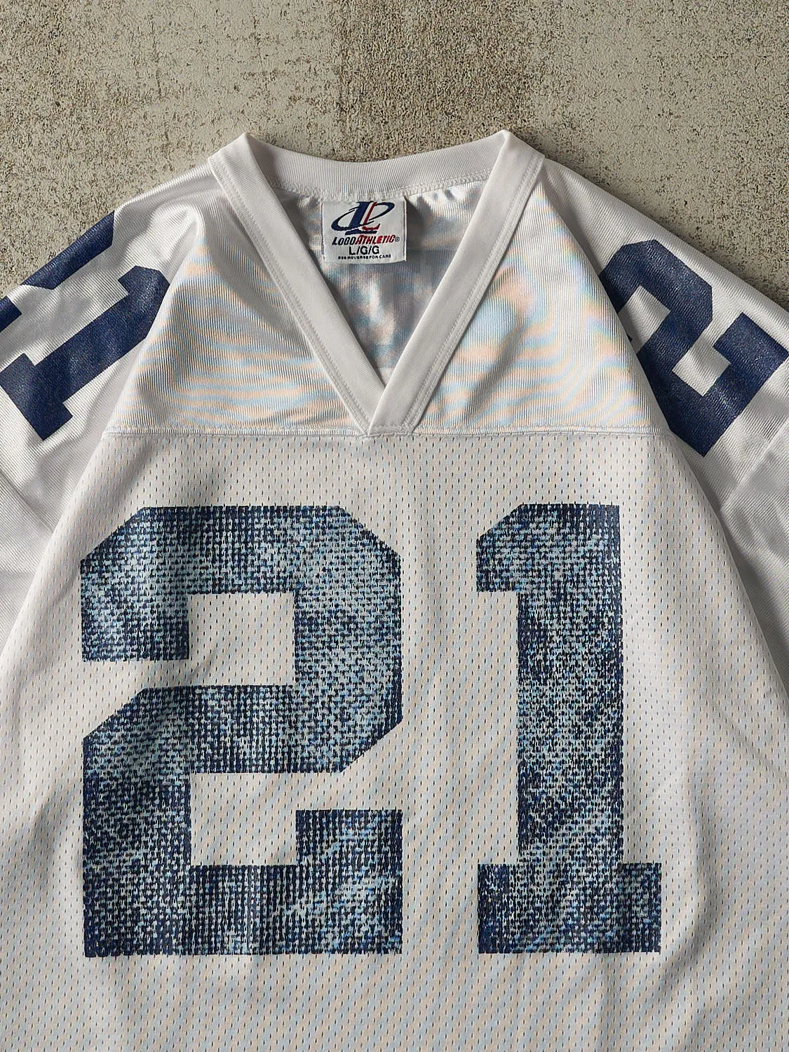 Vintage 90s White Dallas Cowboys Deon Sanders #21 Cropped Boxy Jersey (M/L) sold by Rebalance Vintage product image thumbnail 3