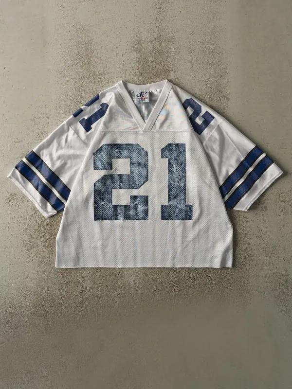 Vintage 90s White Dallas Cowboys Deon Sanders #21 Cropped Boxy Jersey (M/L) sold by Rebalance Vintage