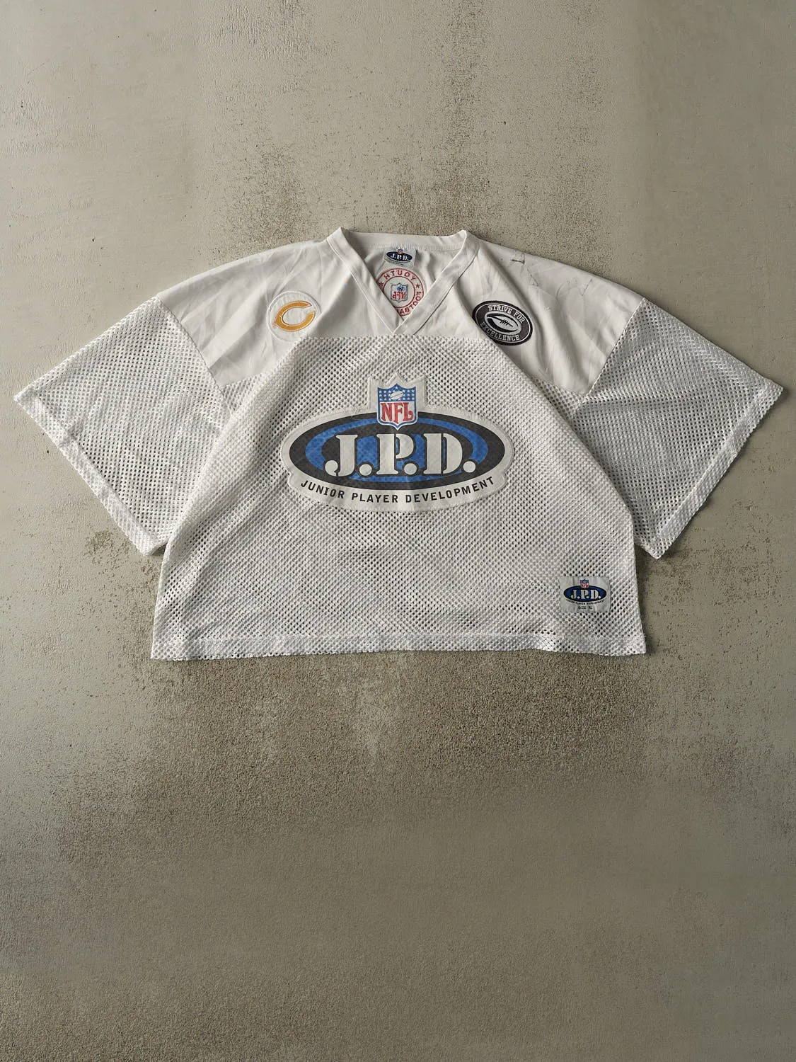Vintage Y2K White Chicago Bears JPD Cropped Boxy Mesh Jersey (L/XL) sold by Rebalance Vintage