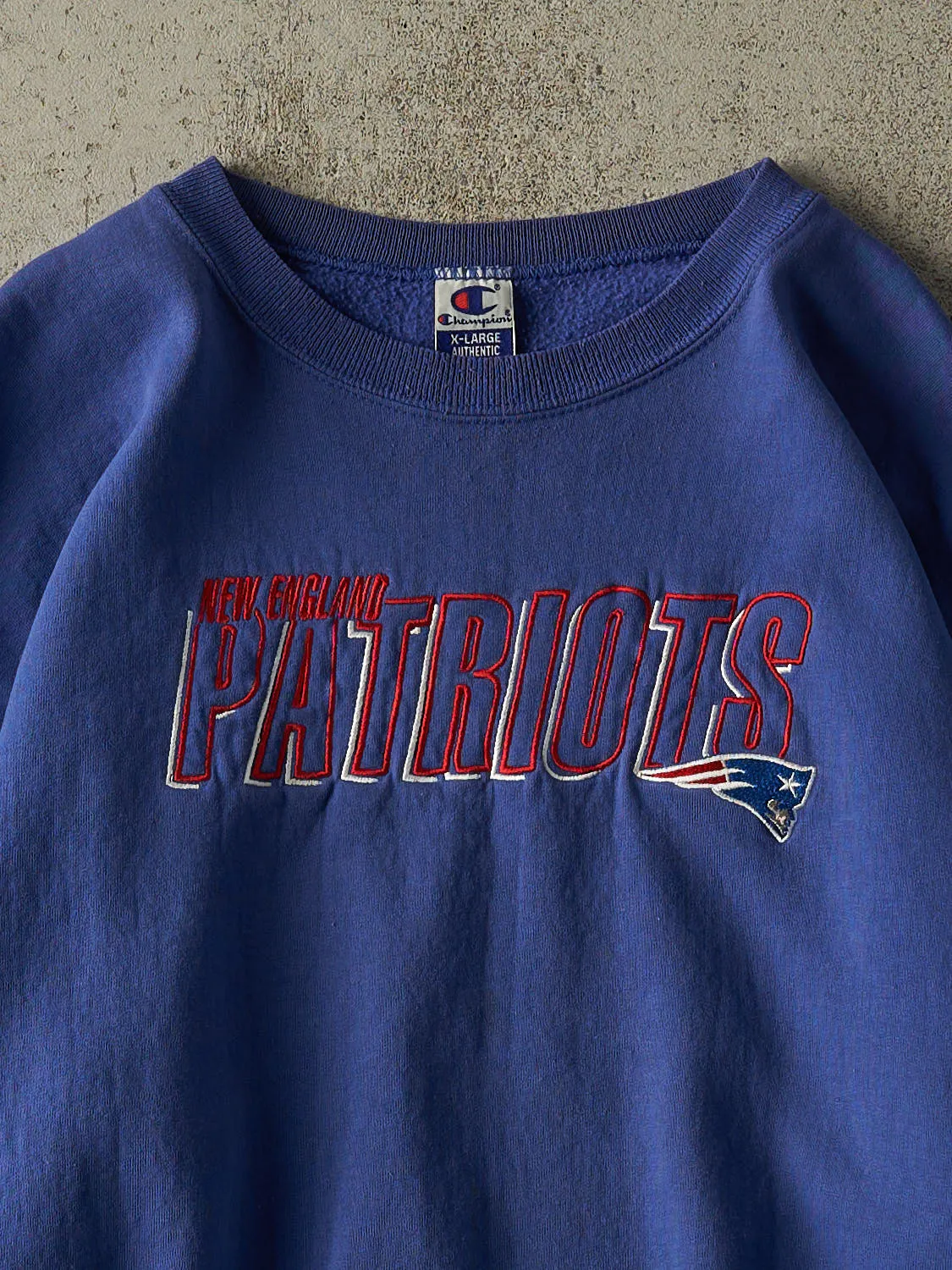 Vintage 90s Blue New England Patriots Embroidered Crewneck (L/XL) sold by Rebalance Vintage product image thumbnail 2