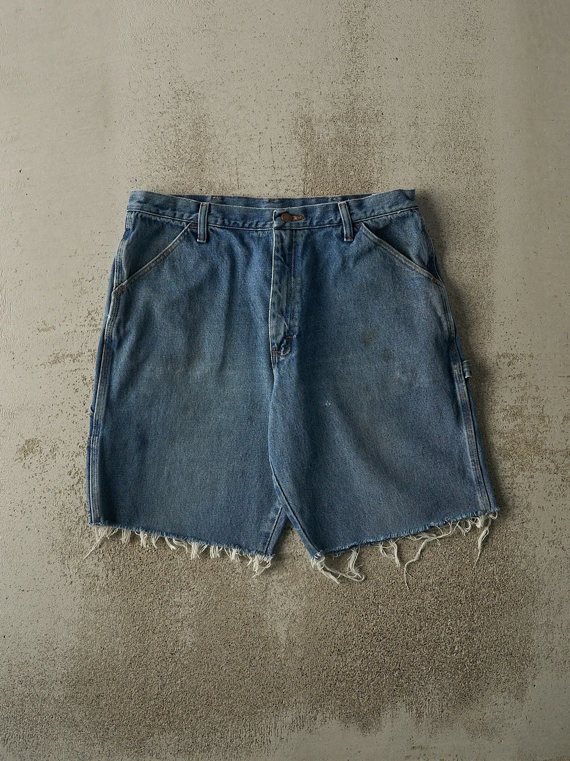 Vintage 90s Mid Wash Rustler Carpenter Cut Off Jean Shorts (35.5x10) sold by Rebalance Vintage