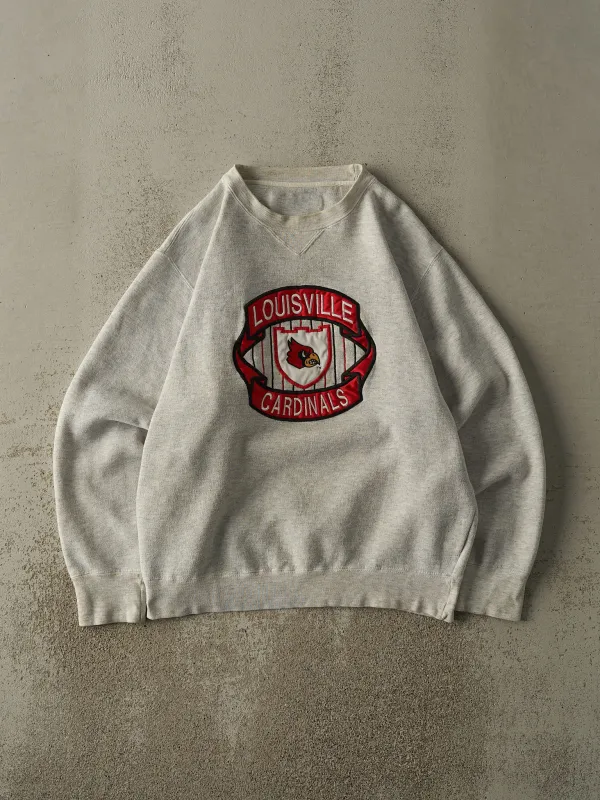 Vintage 90s Heather Grey University of Louisville Cardinals Embroidered Crewneck (L/XL) sold by Rebalance Vintage