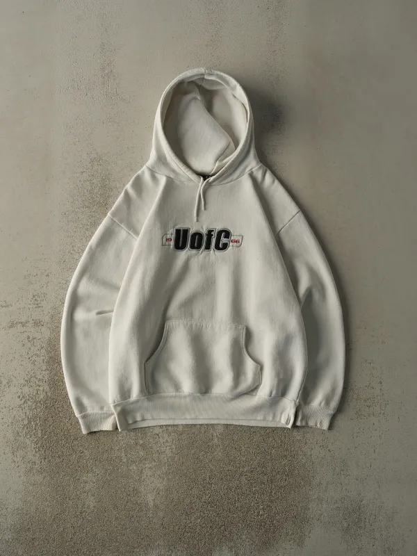 Vintage 90s White University of Calgary Embroidered Hoodie (M) sold by Rebalance Vintage
