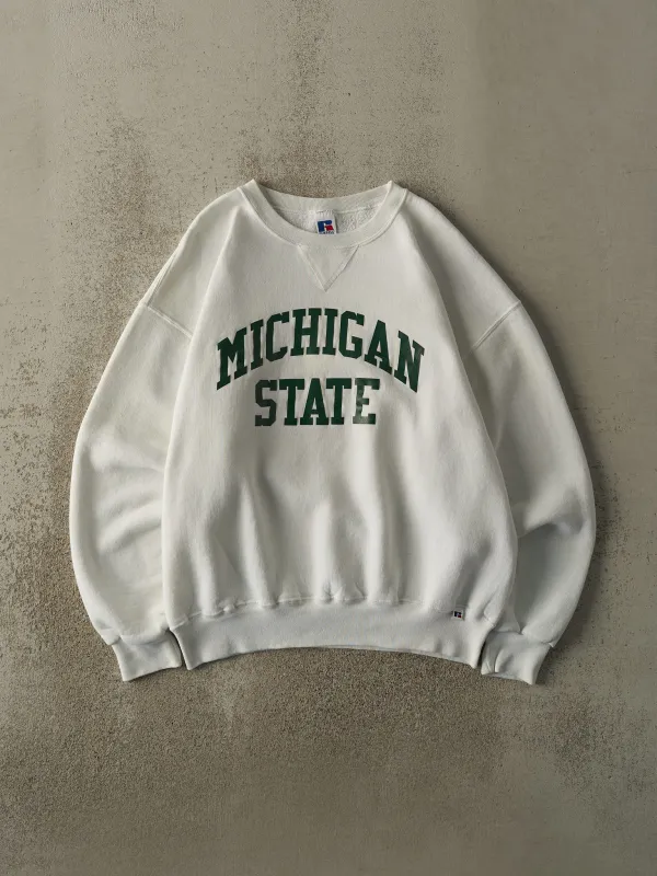Vintage 90s White Michigan State University Russell Athletic Crewneck (XL) sold by Rebalance Vintage