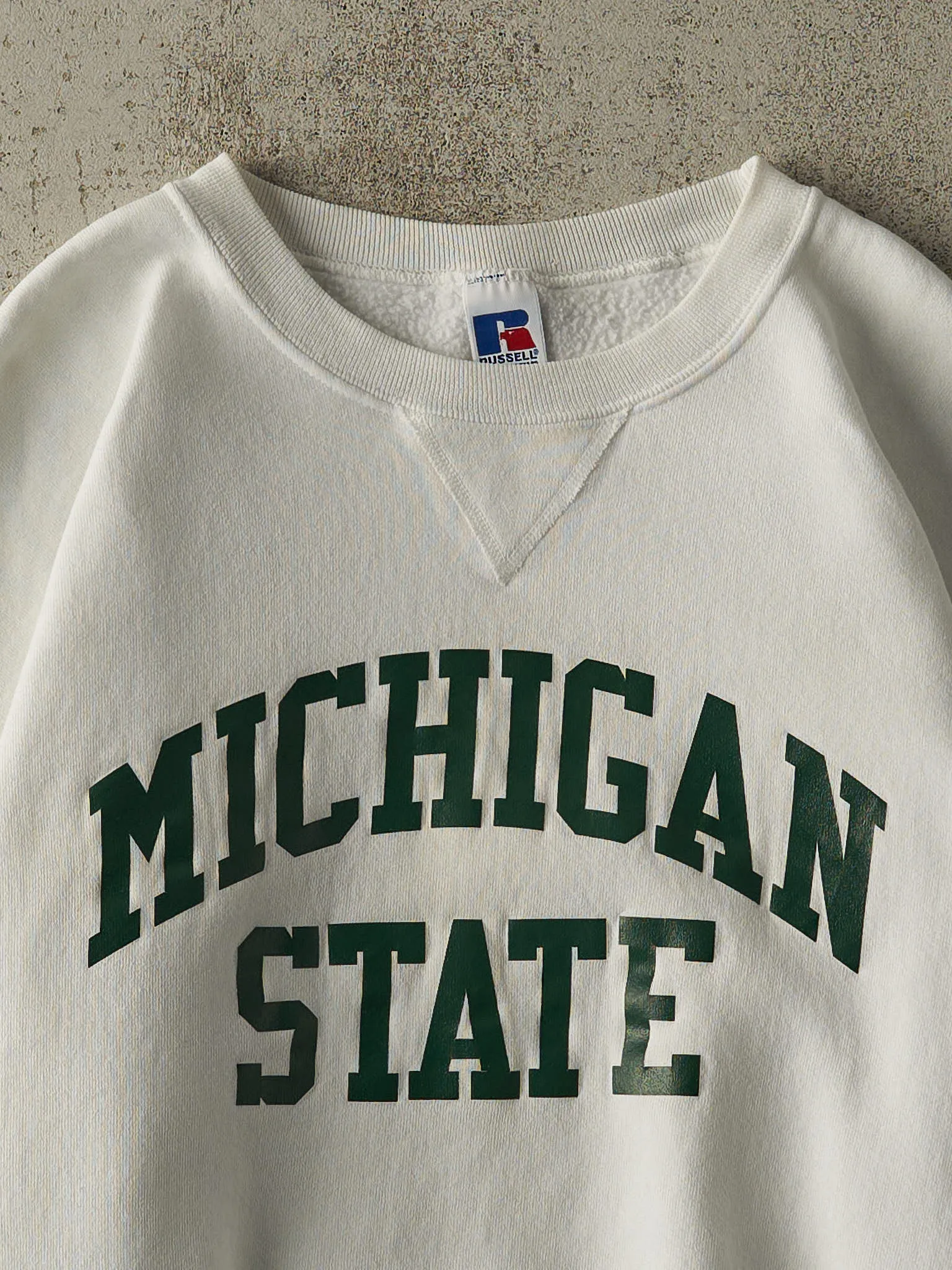 Vintage 90s White Michigan State University Russell Athletic Crewneck (XL) sold by Rebalance Vintage product image thumbnail 2
