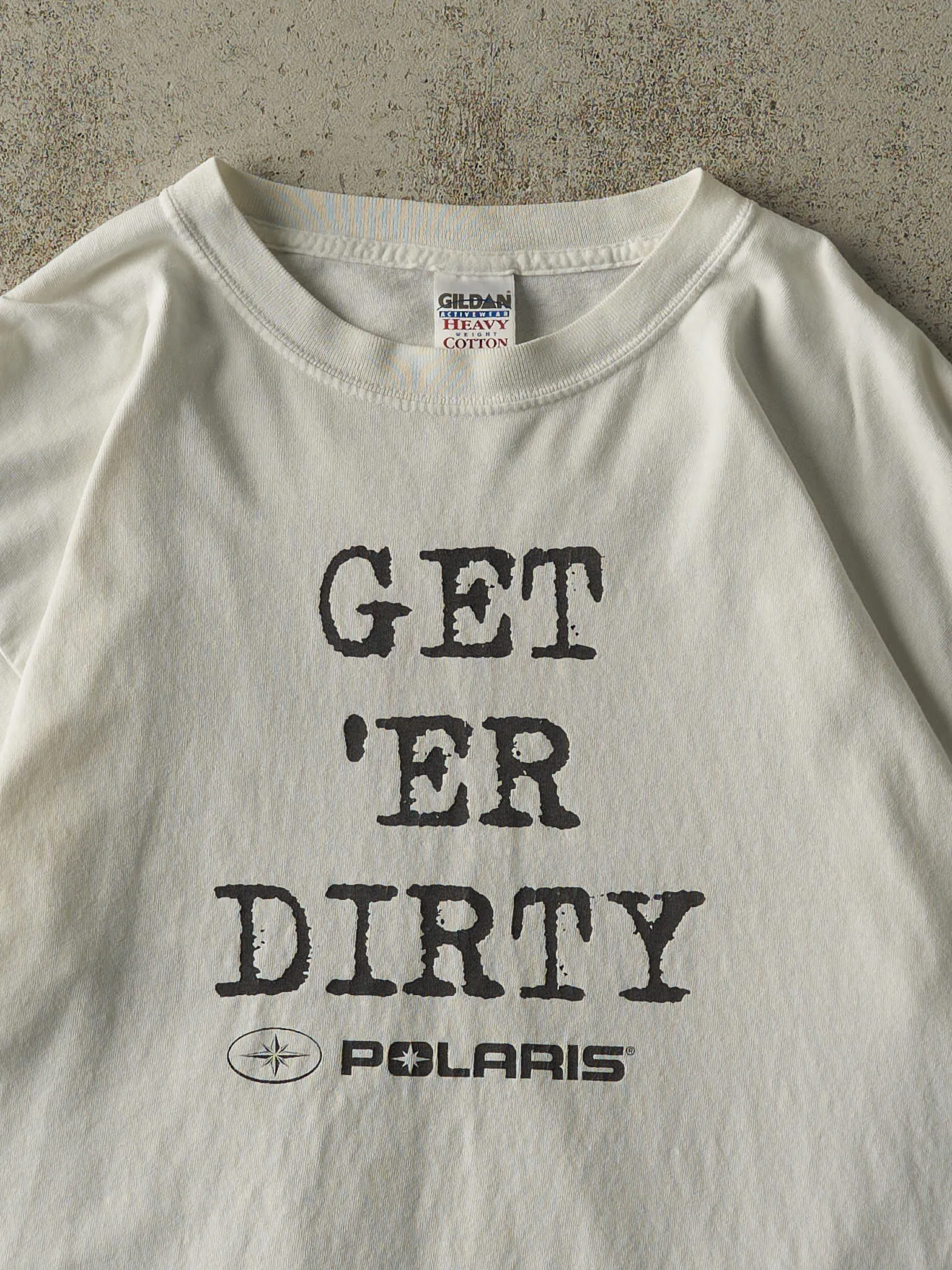 Vintage Y2K White Polaris "Get 'Er Dirty" Slogan Tee (XL) sold by Rebalance Vintage product image thumbnail 3