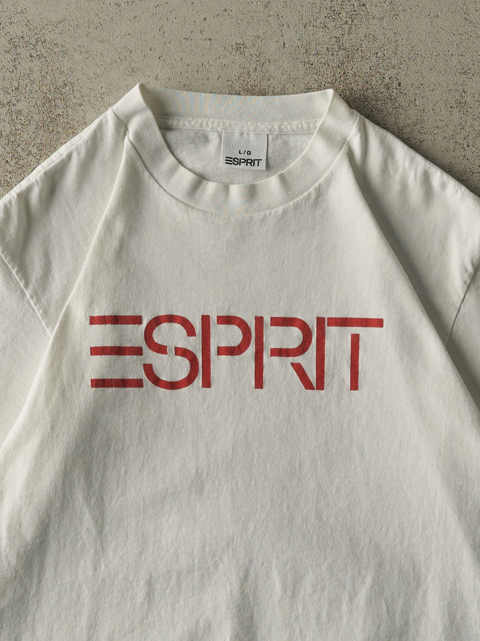Vintage 90s White Esprit Logo Single Stitch Tee (M/L) sold by Rebalance Vintage product image thumbnail 2
