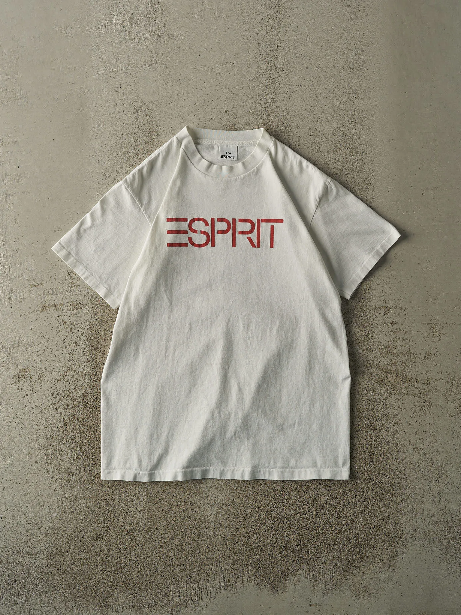 Vintage 90s White Esprit Logo Single Stitch Tee (M/L) sold by Rebalance Vintage