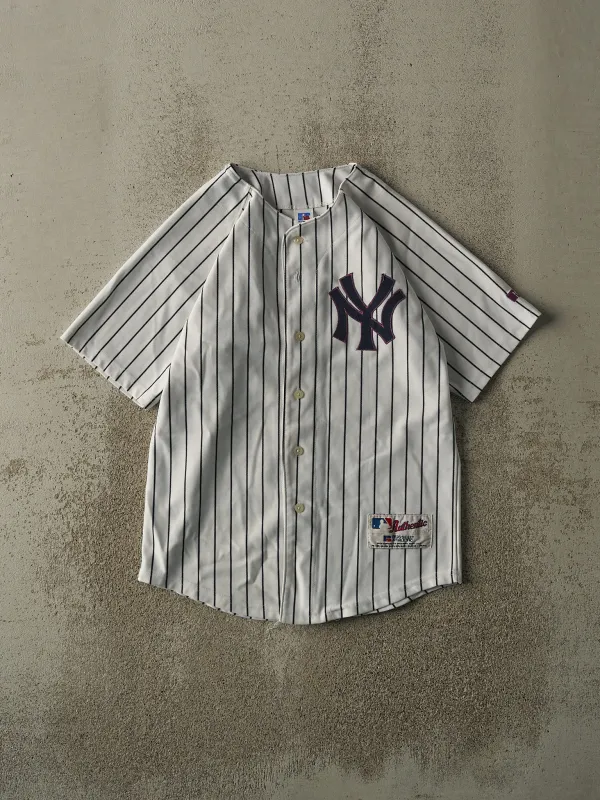 Vintage 80s White Pinstripe New York Yankees Embroidered Jersey (S/M) sold by Rebalance Vintage