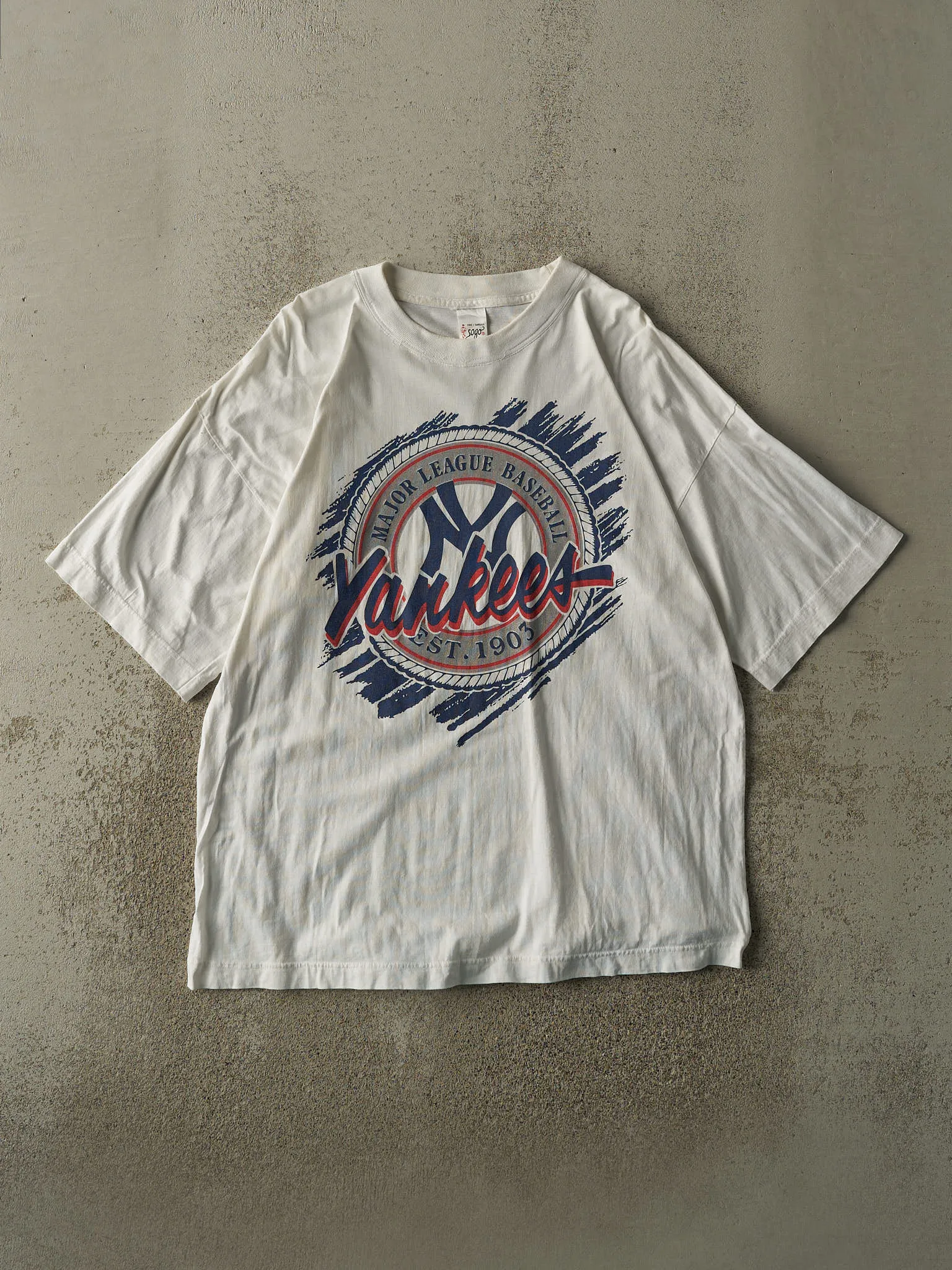 Vintage 90s White New York Yankees Tee (L/XL) sold by Rebalance Vintage