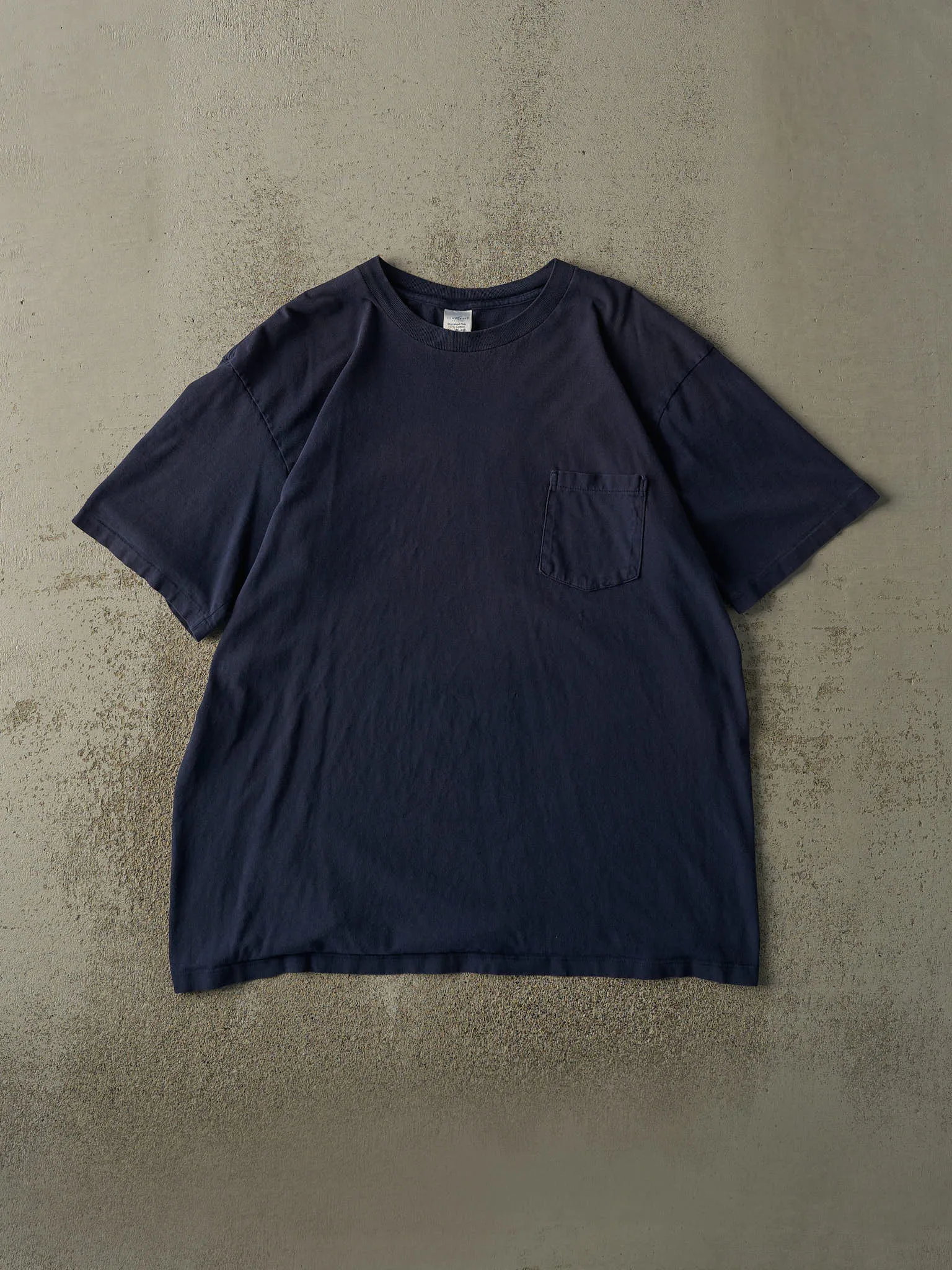 Vintage 90s Navy Blue Blank JC Penney Pocket Tee (L/XL) sold by Rebalance Vintage