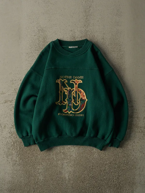 Vintage 90s Green University of Notre Dame Fighting Irish Embroidered Crewneck (S/M) sold by Rebalance Vintage