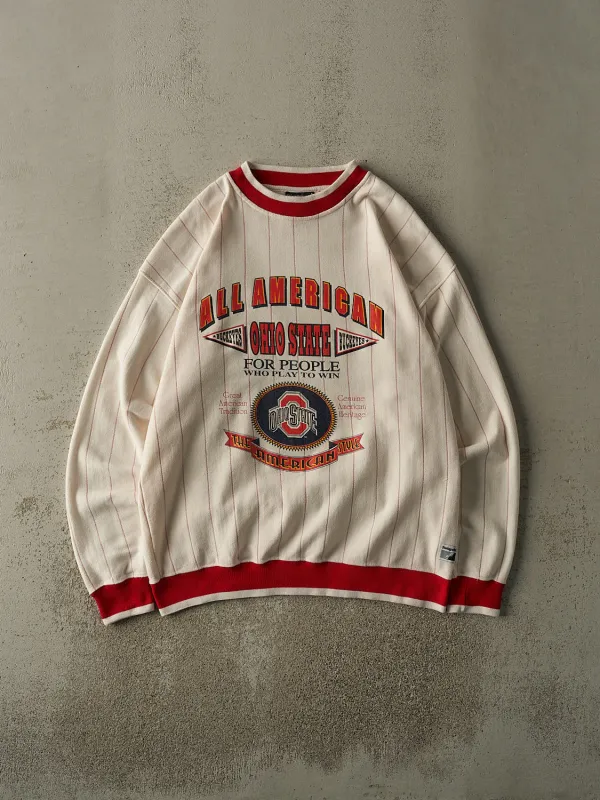 Vintage 90s White & Red Ohio State Pinstriped Crewneck (XL) sold by Rebalance Vintage