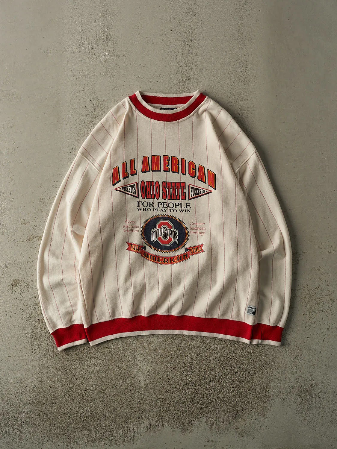 Vintage 90s White & Red Ohio State Pinstriped Crewneck (XL) sold by Rebalance Vintage