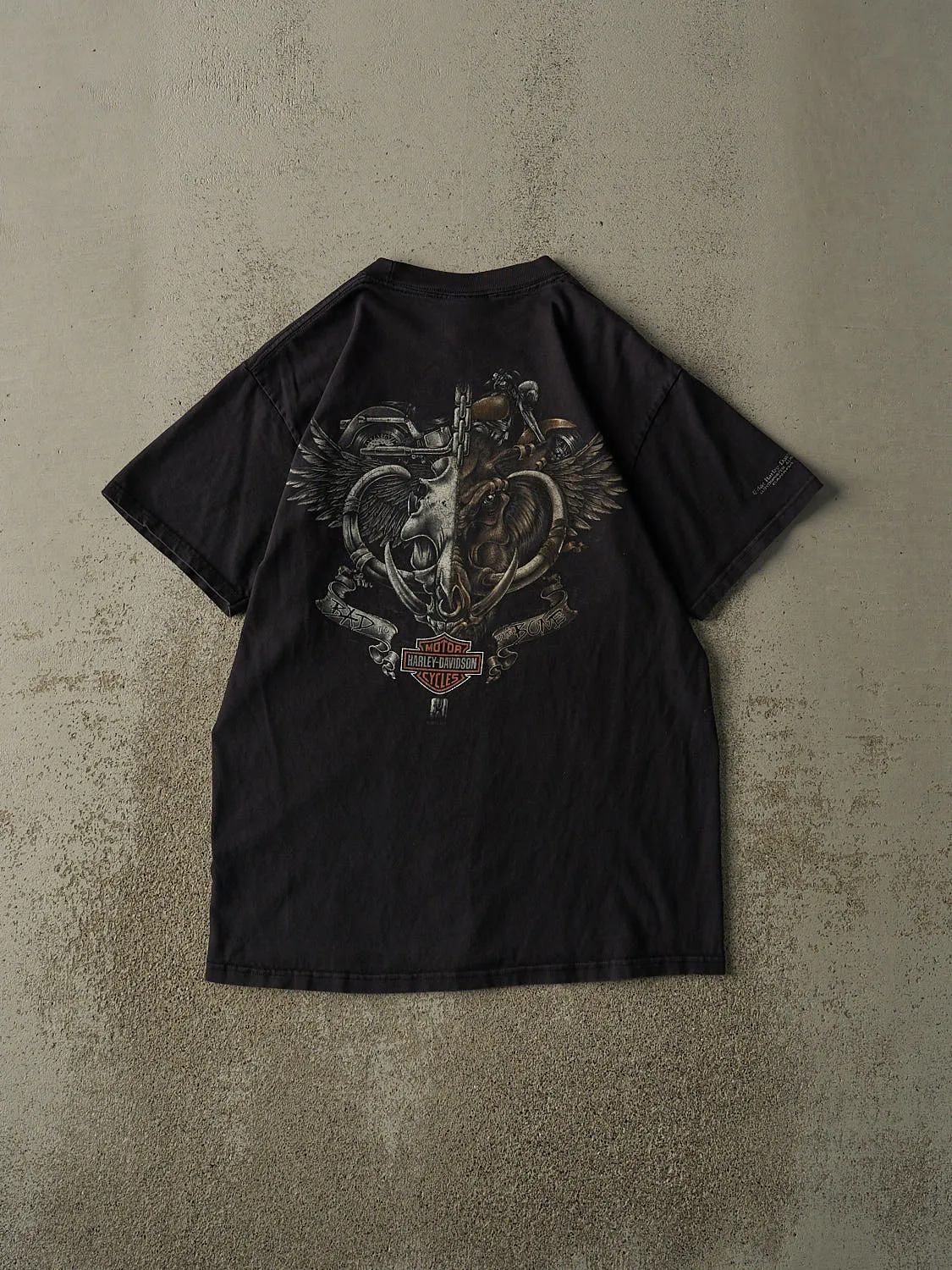 Vintage 11' Faded Black Lloydminster AB Harley Davidson "Bad to The Bone" Tee (S/M) sold by Rebalance Vintage product image thumbnail 2