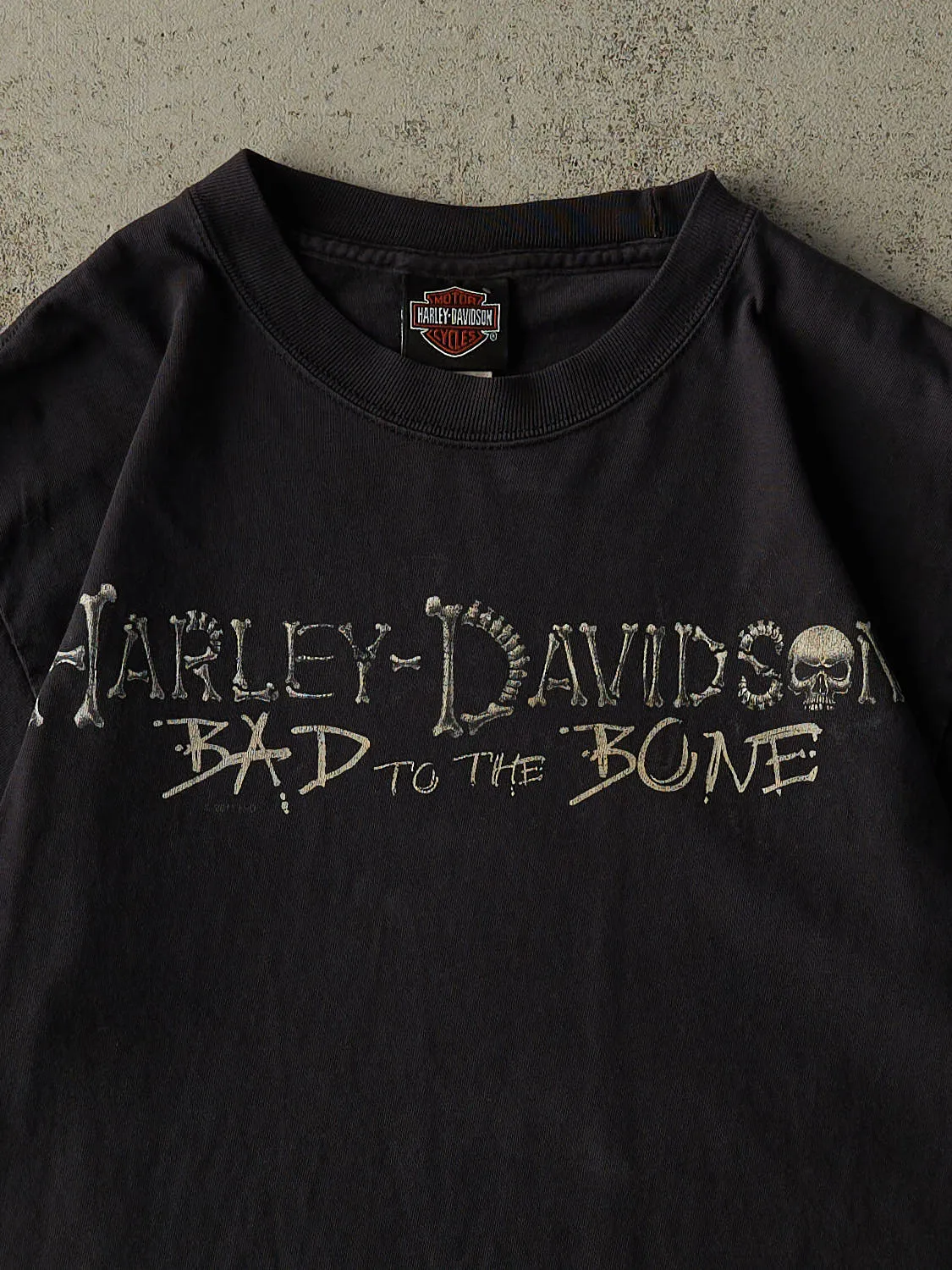 Vintage 11' Faded Black Lloydminster AB Harley Davidson "Bad to The Bone" Tee (S/M) sold by Rebalance Vintage product image thumbnail 3