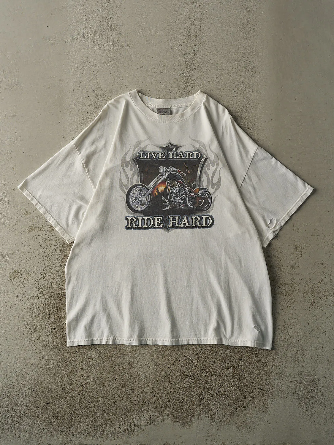 Vintage 90s White "Live Hard Ride Hard" Biker Tee (XL/XXL) sold by Rebalance Vintage