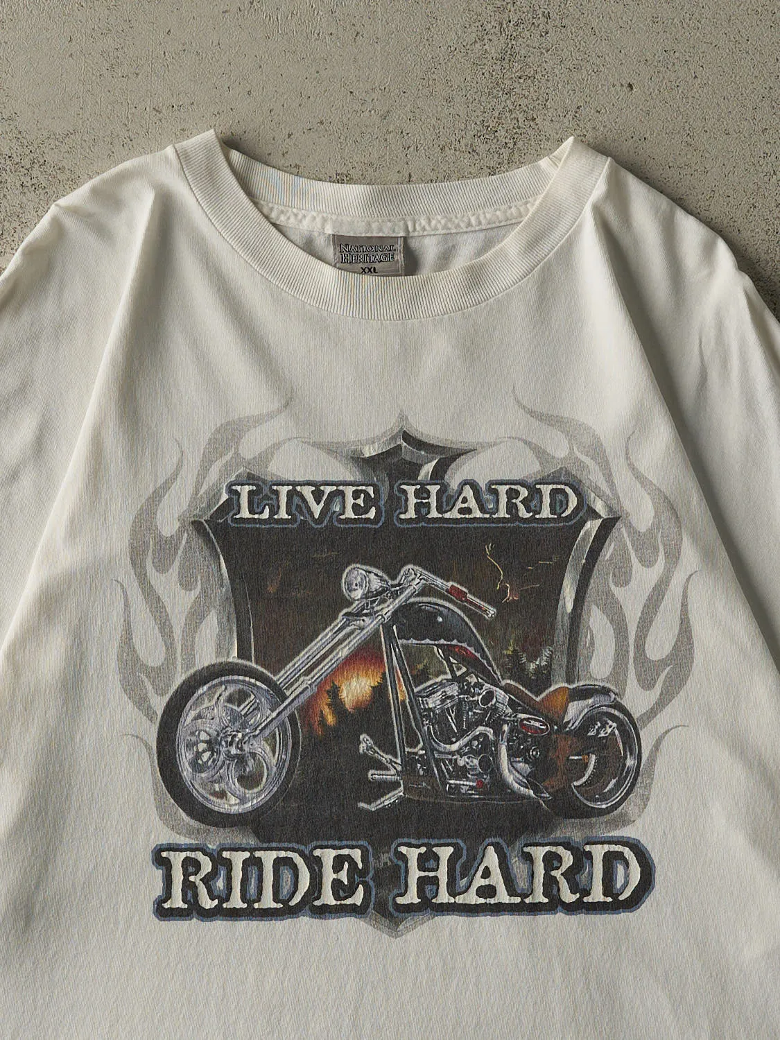 Vintage 90s White "Live Hard Ride Hard" Biker Tee (XL/XXL) sold by Rebalance Vintage product image thumbnail 2