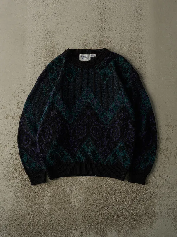 Vintage 80s Black, Teal & Purple Patterned Knit (M) sold by Rebalance Vintage