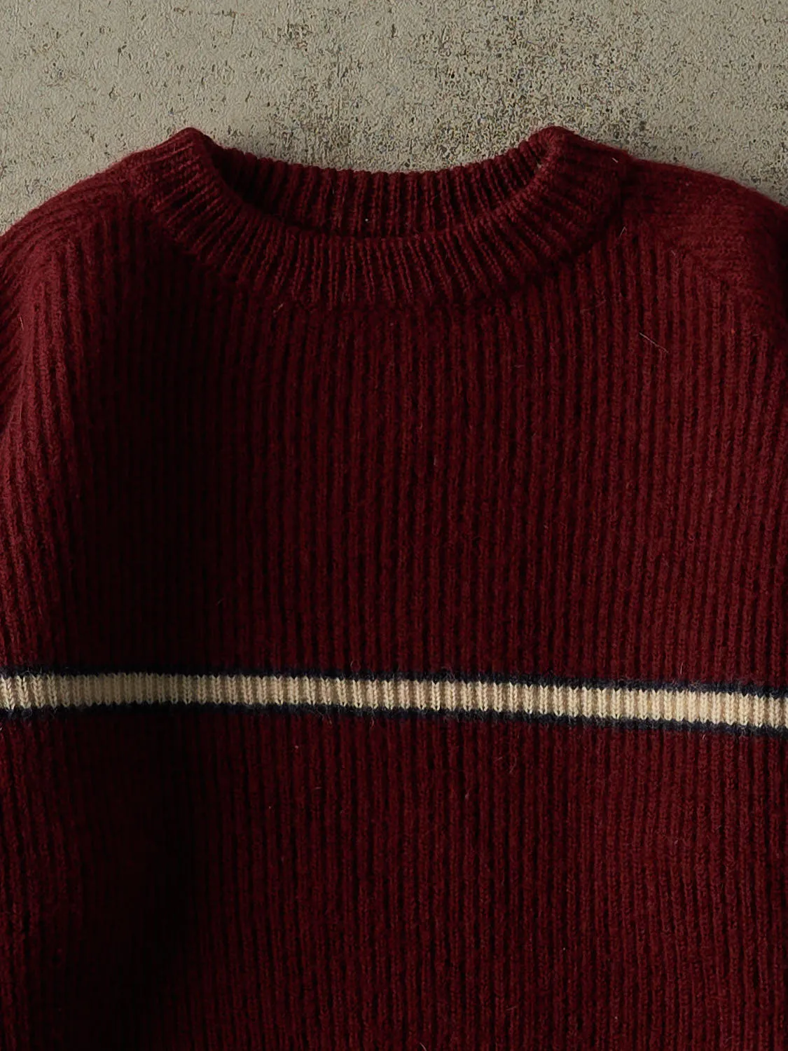 Vintage 90s Burgundy Striped Boxy Knit (XS/S) sold by Rebalance Vintage product image thumbnail 2