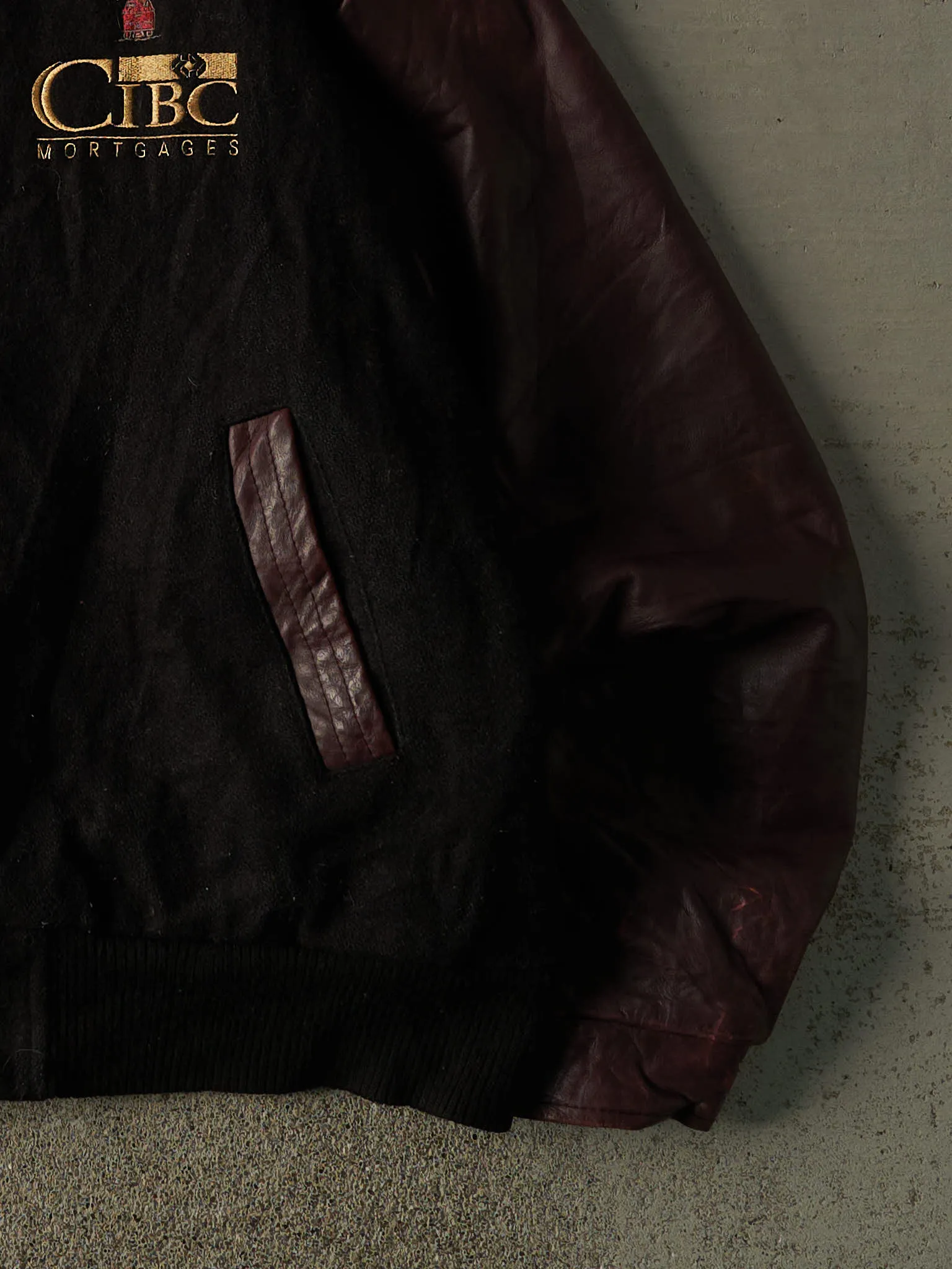 Vintage 90s Black & Burgundy Embroidered CIBC Varsity Jacket (XL/XXL) sold by Rebalance Vintage product image thumbnail 3