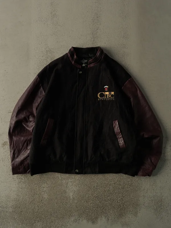 Vintage 90s Black & Burgundy Embroidered CIBC Varsity Jacket (XL/XXL) sold by Rebalance Vintage