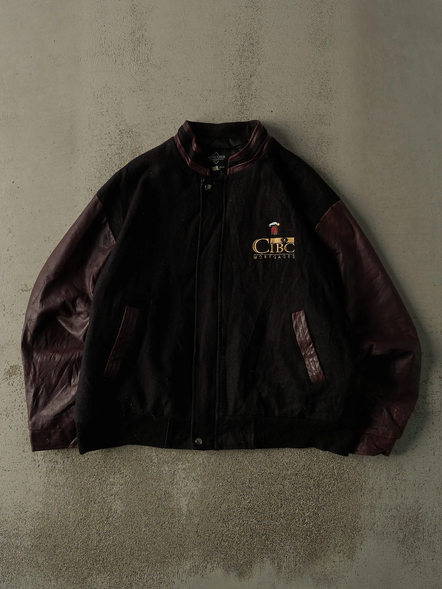 Vintage 90s Black & Burgundy Embroidered CIBC Varsity Jacket (XL/XXL) sold by Rebalance Vintage