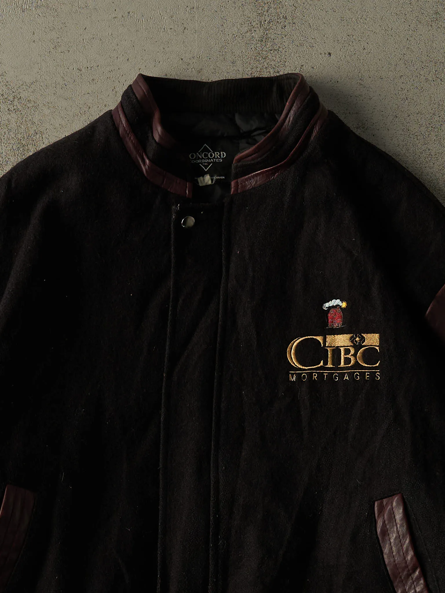Vintage 90s Black & Burgundy Embroidered CIBC Varsity Jacket (XL/XXL) sold by Rebalance Vintage product image thumbnail 2