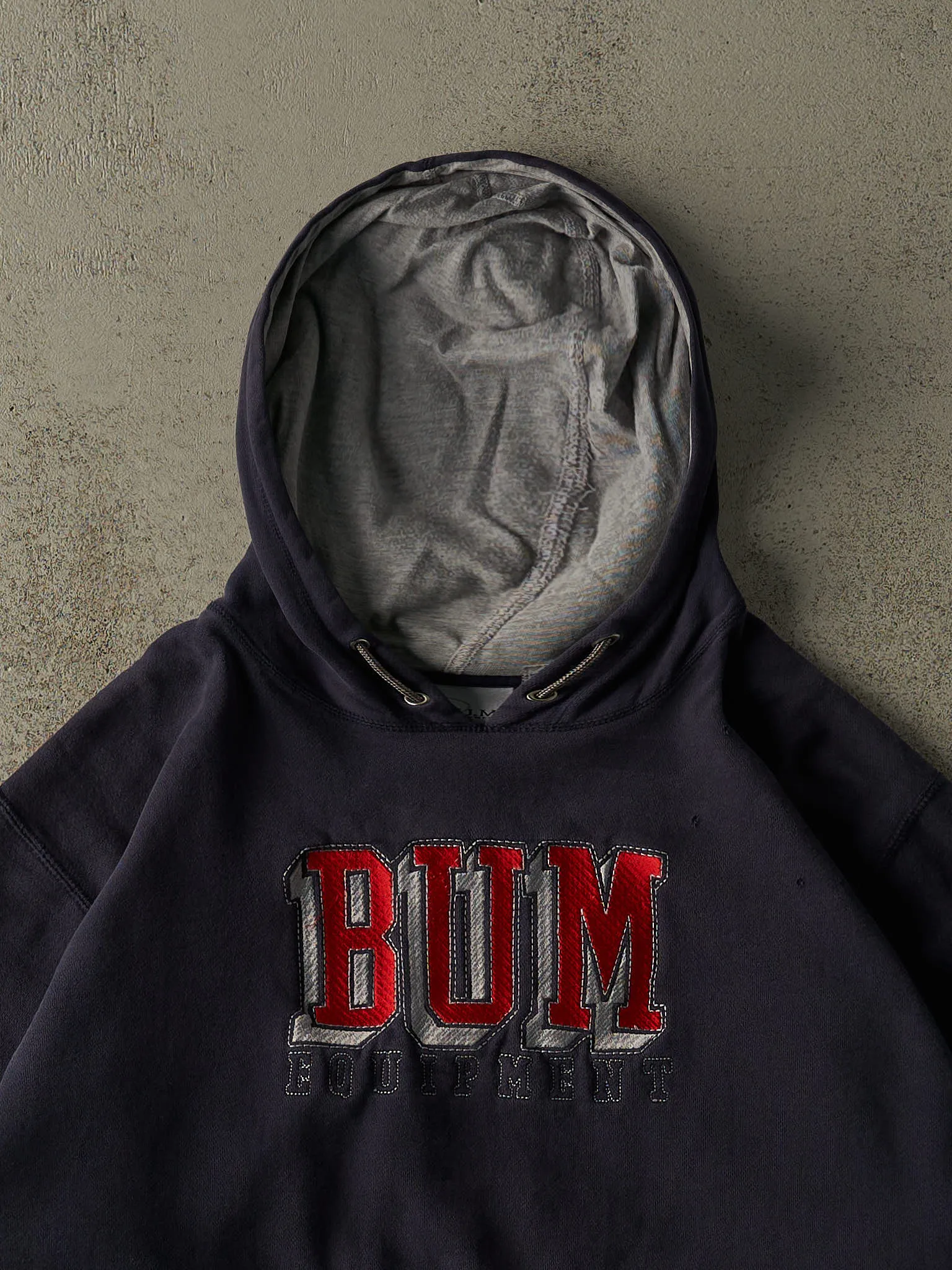 Vintage 90s Navy Blue Bum Equipment Embroidered Boxy Hoodie (L/XL) sold by Rebalance Vintage product image thumbnail 2