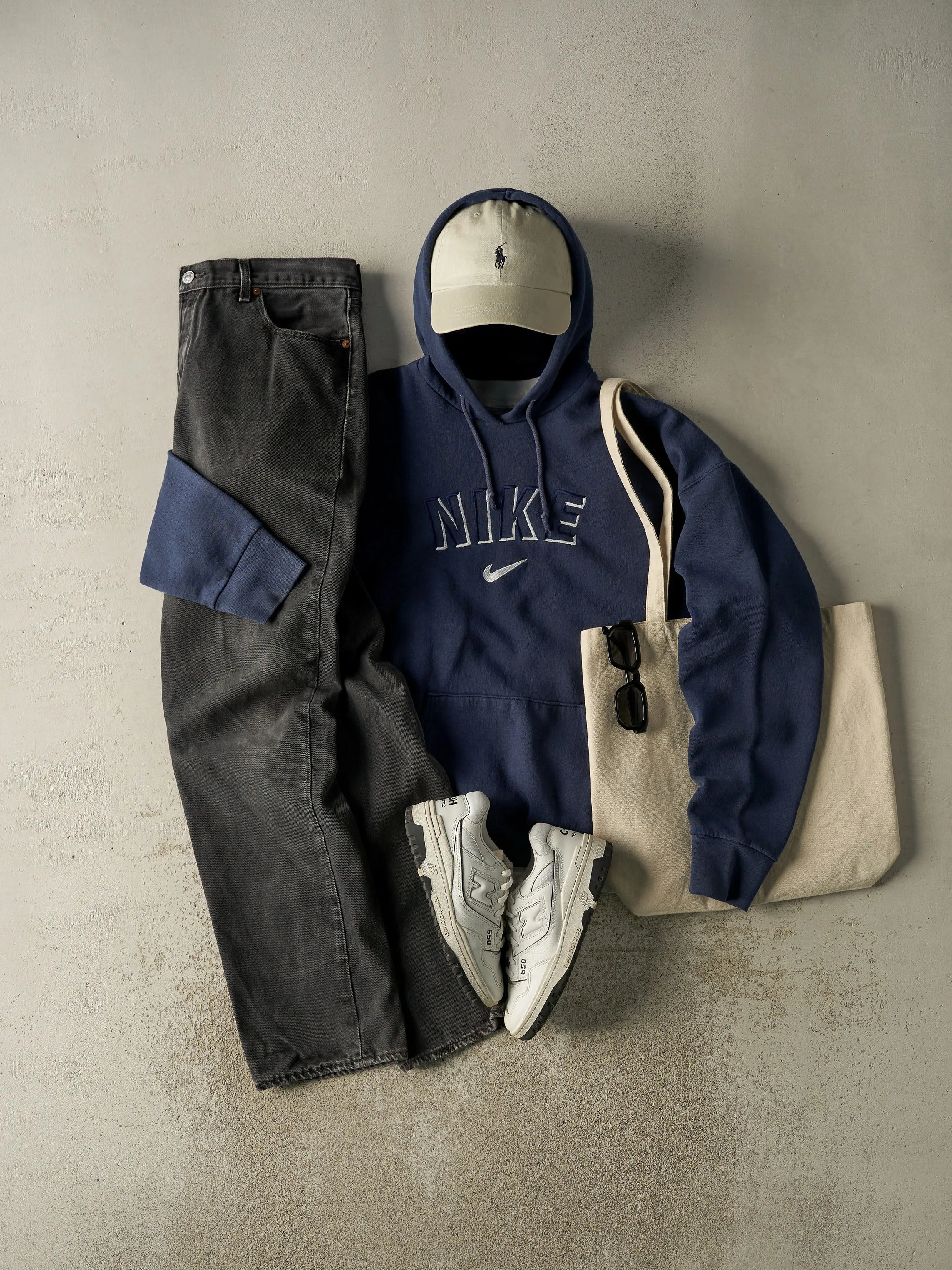 Vintage 90s Navy Blue Nike Bootleg Embroidered Hoodie (L/XL) sold by Rebalance Vintage product image thumbnail 2