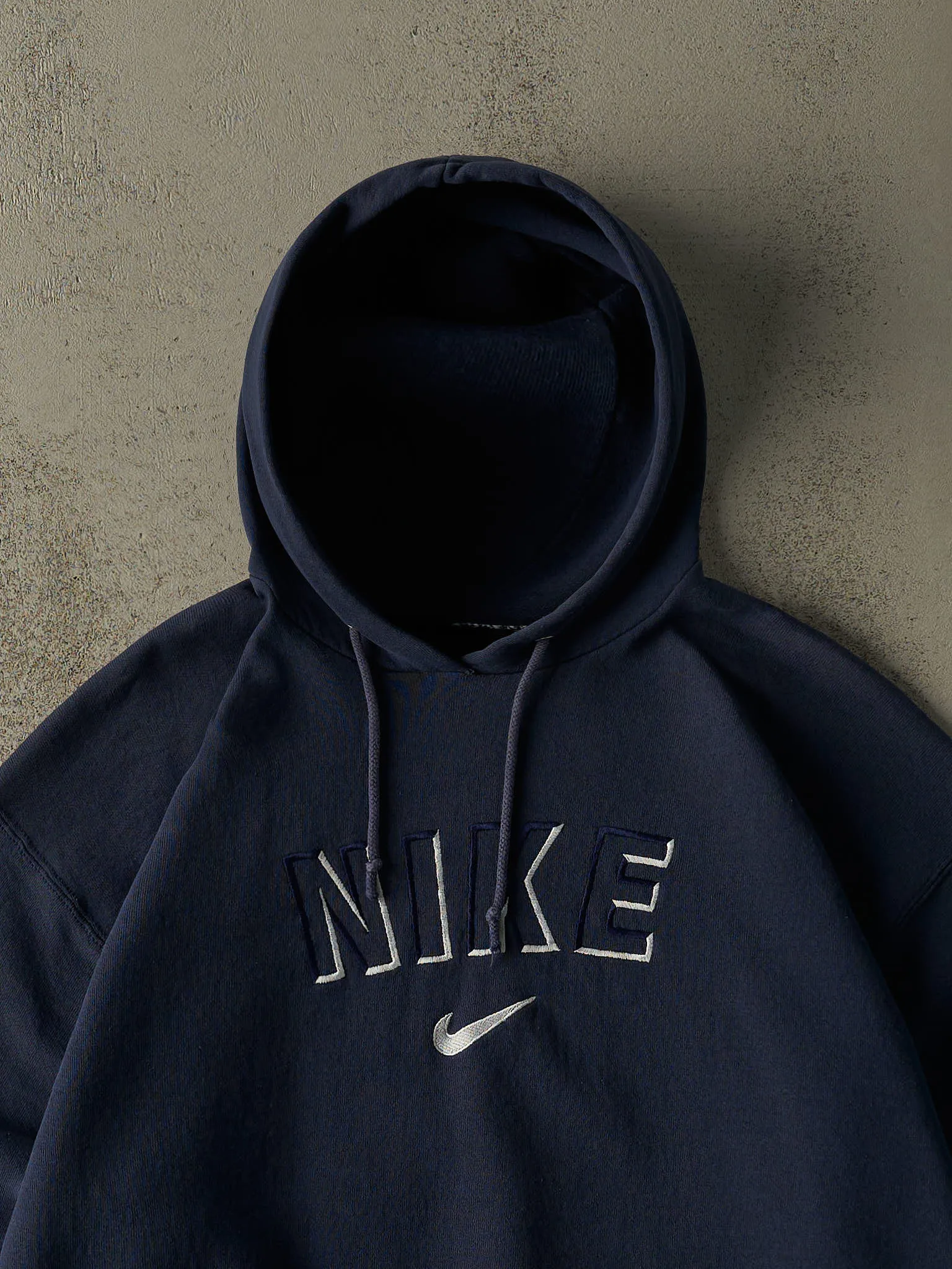 Vintage 90s Navy Blue Nike Bootleg Embroidered Hoodie (L/XL) sold by Rebalance Vintage product image thumbnail 3