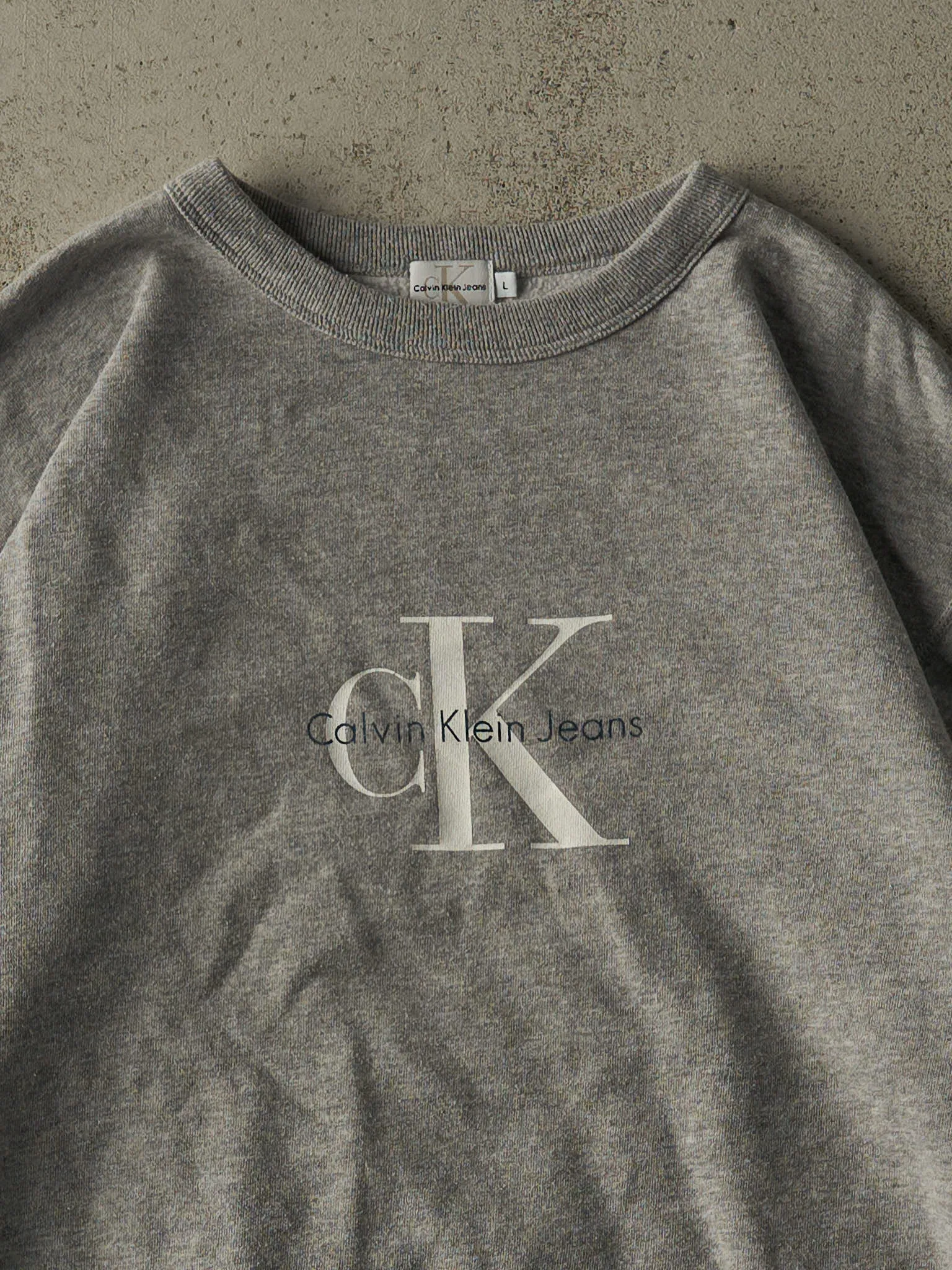 Vintage Y2K Grey Calvin Klein Jeans Boxy Crewneck (M/L) sold by Rebalance Vintage product image thumbnail 2