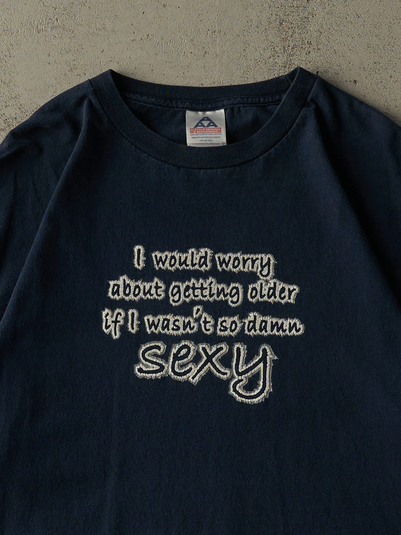 Vintage Y2K Navy Blue "So Damn Sexy" Slogan Tee (XL/XXL) sold by Rebalance Vintage product image thumbnail 2
