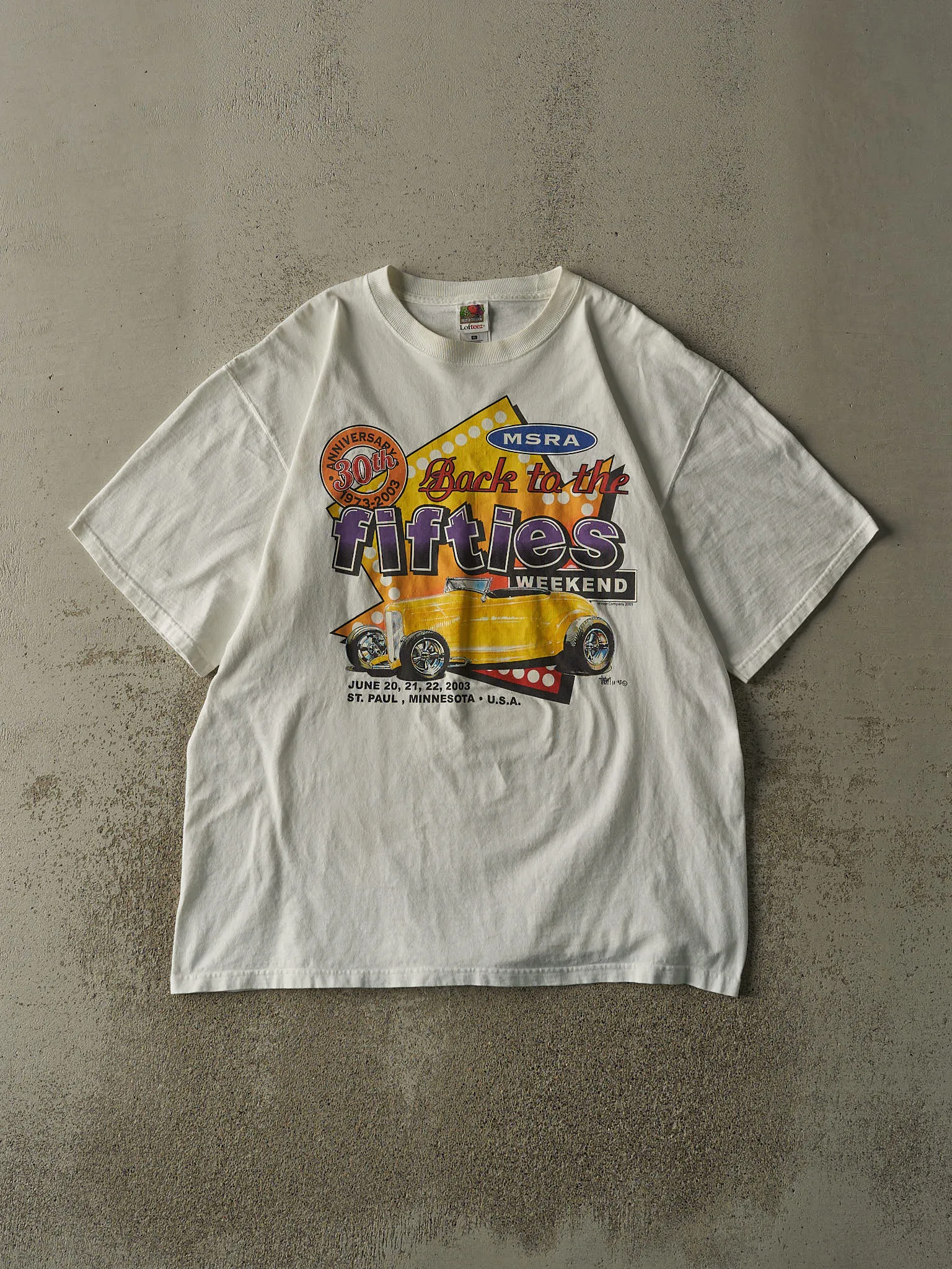 Vintage 03' White MSRA Back to the Fifties Weekend Car Tee (XL) sold by Rebalance Vintage