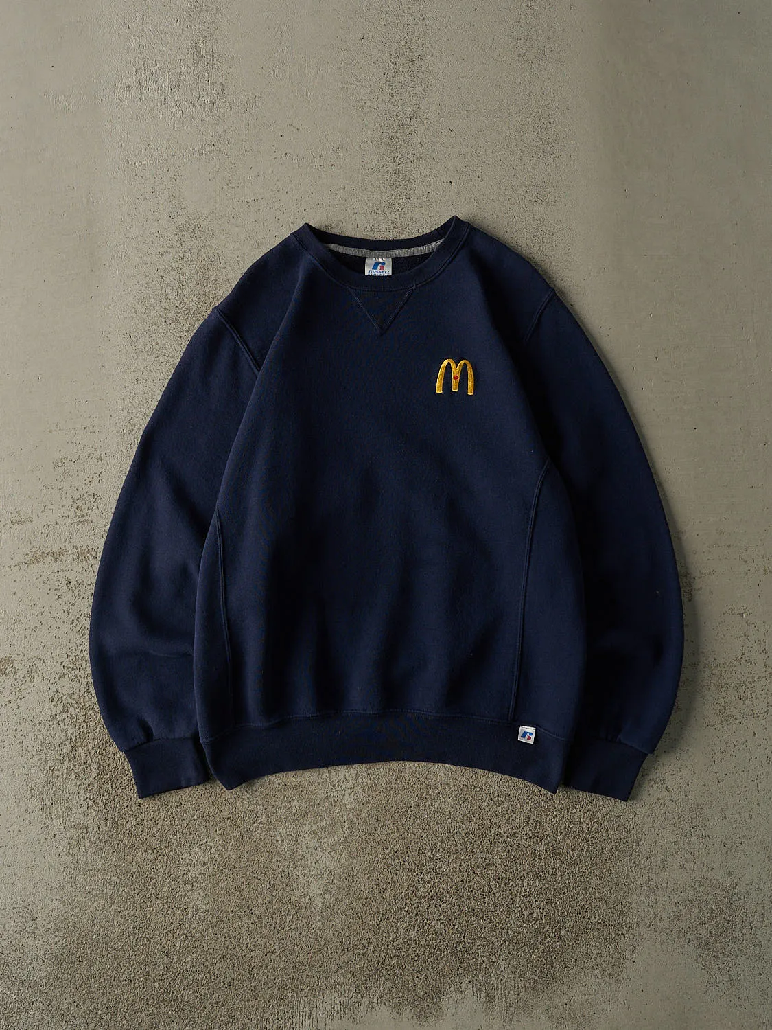 Vintage Y2K Navy Blue McDonalds Russell Athletic Embroidered Crewneck (M/L) sold by Rebalance Vintage