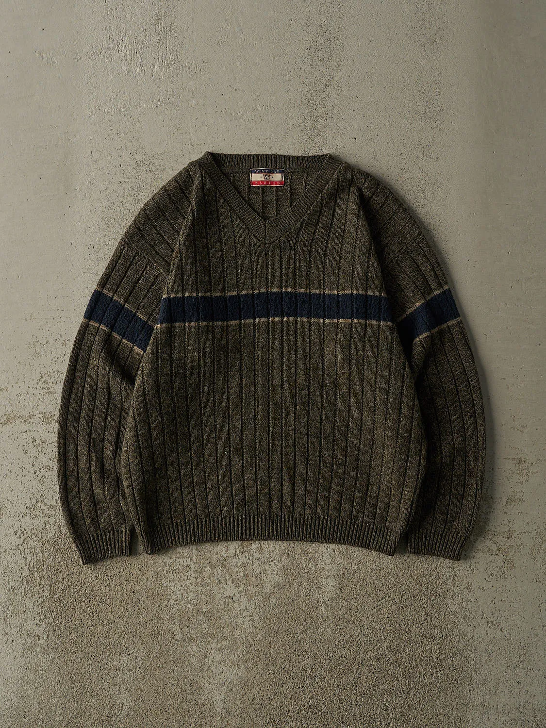 Vintage 90s Green & Navy Striped Knit (S/M) sold by Rebalance Vintage