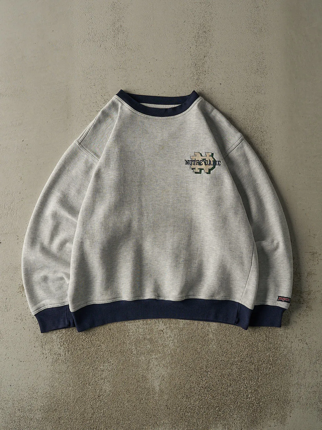Vintage 90s Heather Grey Notre Dame Embroidered Boxy Crewneck (L) sold by Rebalance Vintage