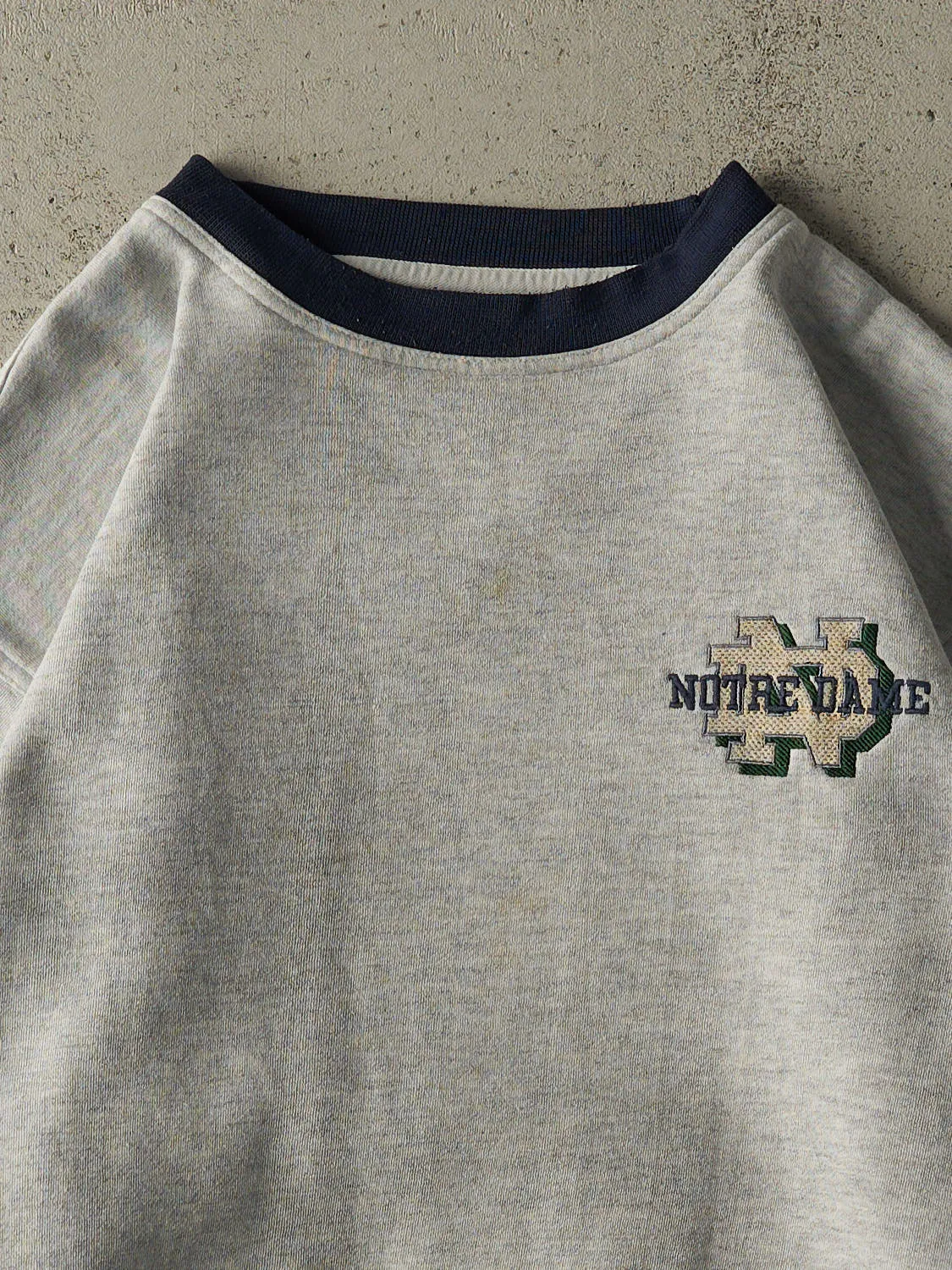 Vintage 90s Heather Grey Notre Dame Embroidered Boxy Crewneck (L) sold by Rebalance Vintage product image thumbnail 2