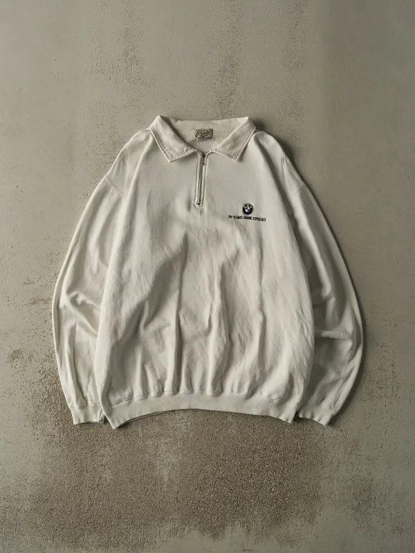 Vintage 90s White Roots BMW Logo Quarter Zip Sweatshirt (XL/XXL) sold by Rebalance Vintage