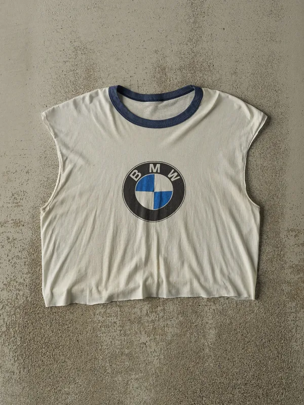 Vintage 90s White BMW Cut Off Cropped Tank (XS/S) sold by Rebalance Vintage