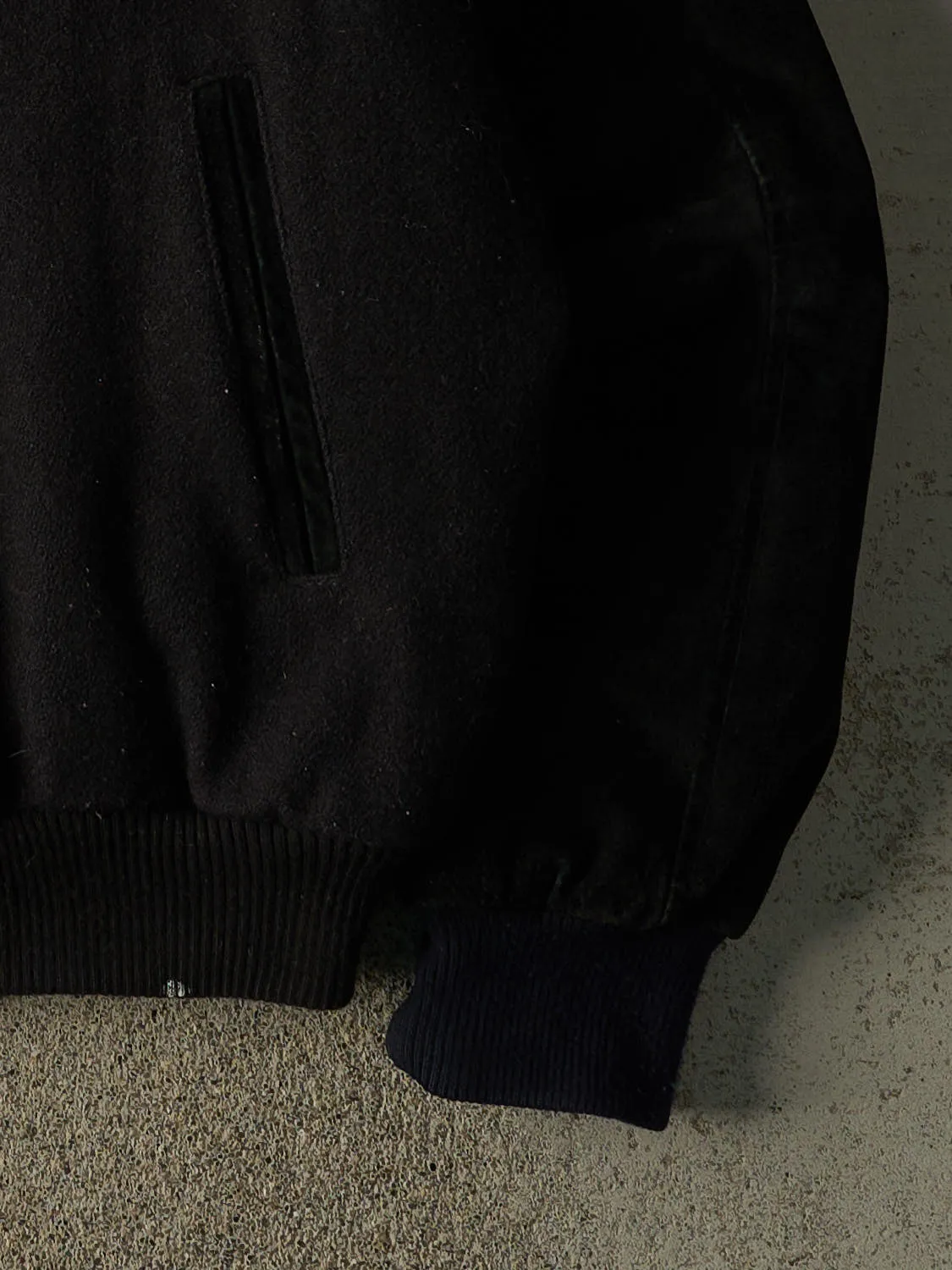Vintage 90s Black Wool Suede Embroidered Varsity Jacket (L/XL) sold by Rebalance Vintage product image thumbnail 3