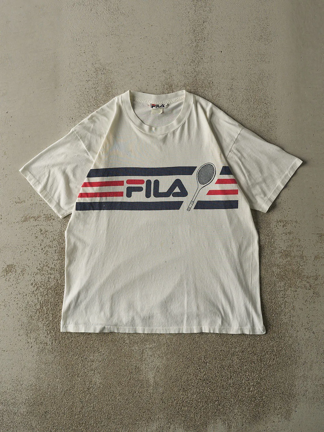 Vintage 80s White Fila Tennis Single Stitch Tee (M) sold by Rebalance Vintage