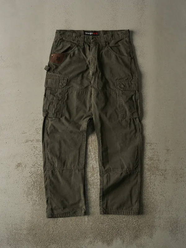 Vintage 90s Brown Wrangler Riggs Double Knee Flannel Lined Cargo Work Pants (34x33) sold by Rebalance Vintage