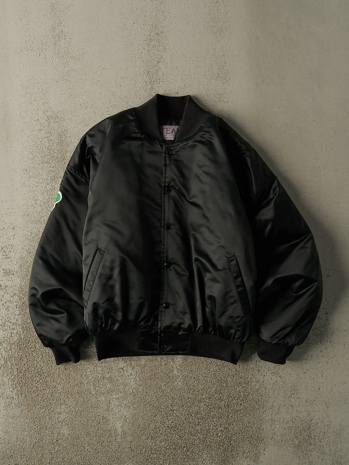 Vintage 90s Black St. Patts Celtics Embroidered Satin Bomber (M/L) sold by Rebalance Vintage